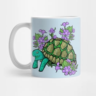 Smiling Turtle with Purple Flowers Mug